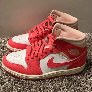 Air Jordan 1 Mid Nike shoes womens size 8.5.  Strawberries and cream.